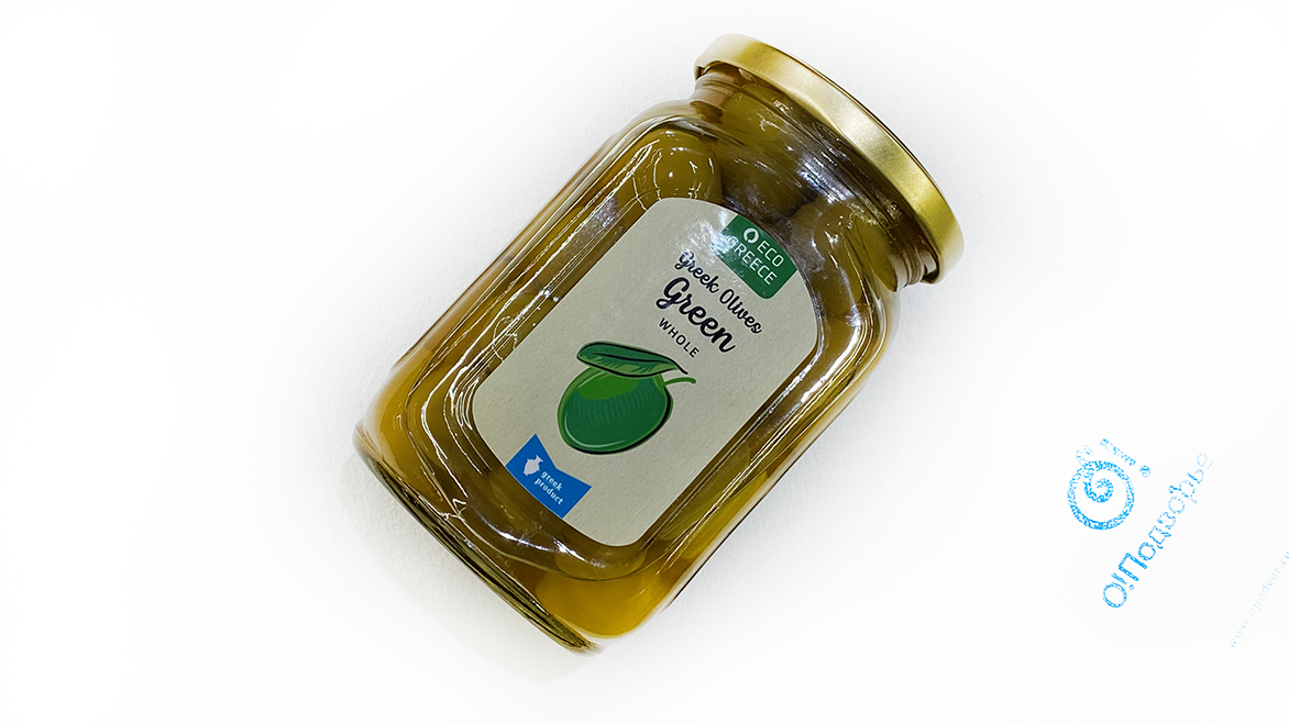 Греческие оливки зеленые с косточкой,  Греция (на разв.), Нетто 700 грамм, Продукта 450 грамм