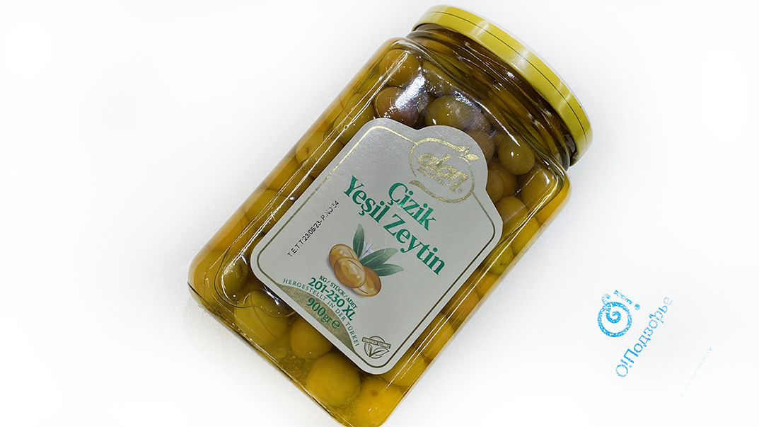 Зеленая оливка (колотая),  Турция (на разв.), Нетто 2300 грамм, продукта 900 грамм