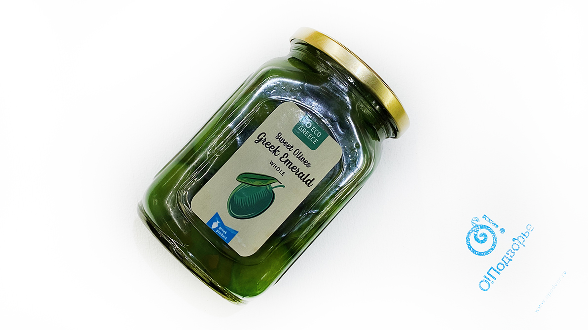 Греческие оливки изумрудные с косточкой,  Греция (на разв.), Нетто 700 грамм, Продукта 450 грамм