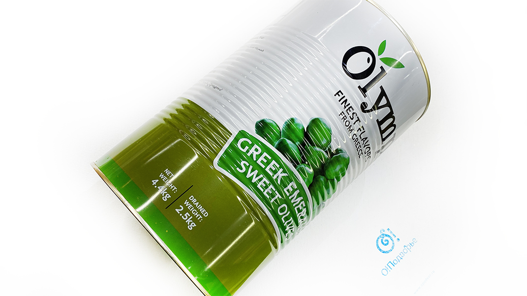 Оливки изумрудные с косточкой, OLIMP Греция (на разв.), нетто 4,4 кг.(жестяная банка), продукта 2,5 кг.