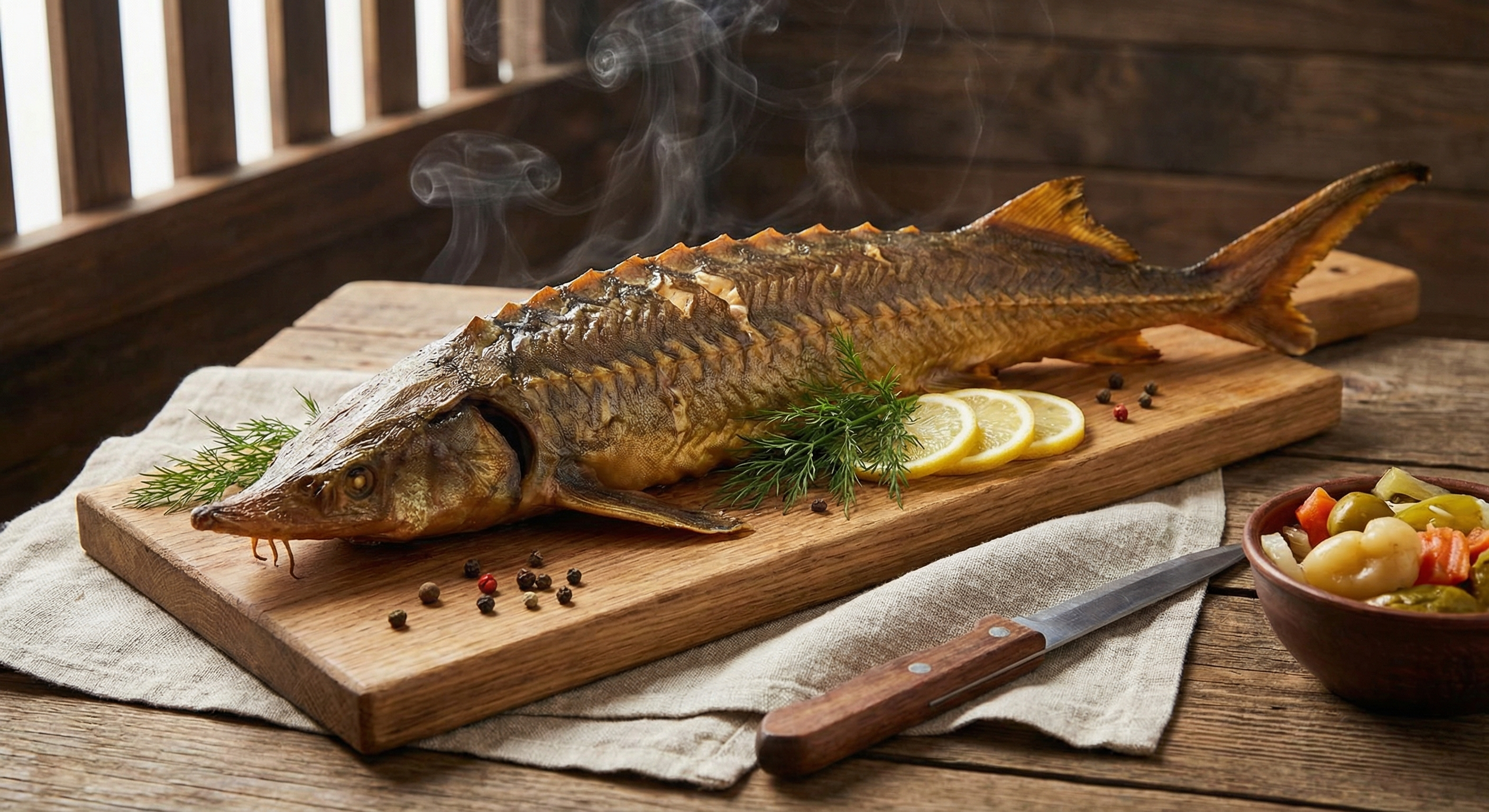 Осетр горячего копчения